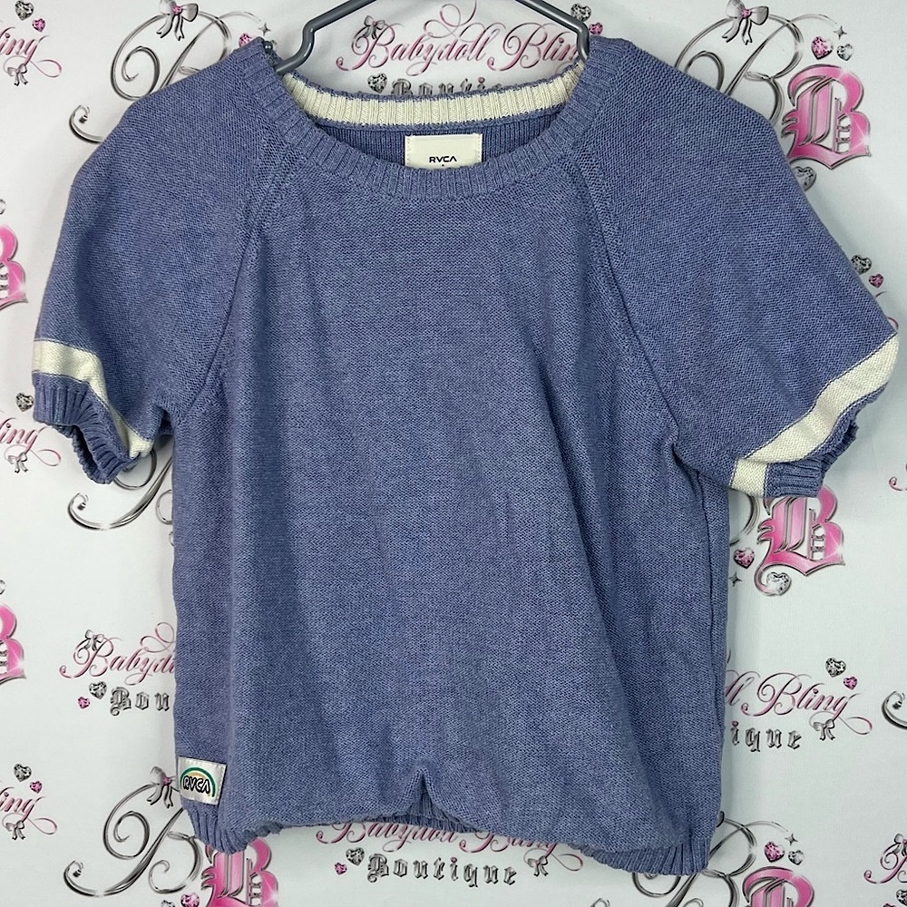 RVCA Camille Rowe knit top sleeved lilac blue Lavender Knit Top white cream